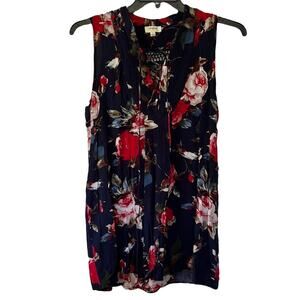 Umgee Navy Floral Lace Up Chest Sleeveless Mini Dress
